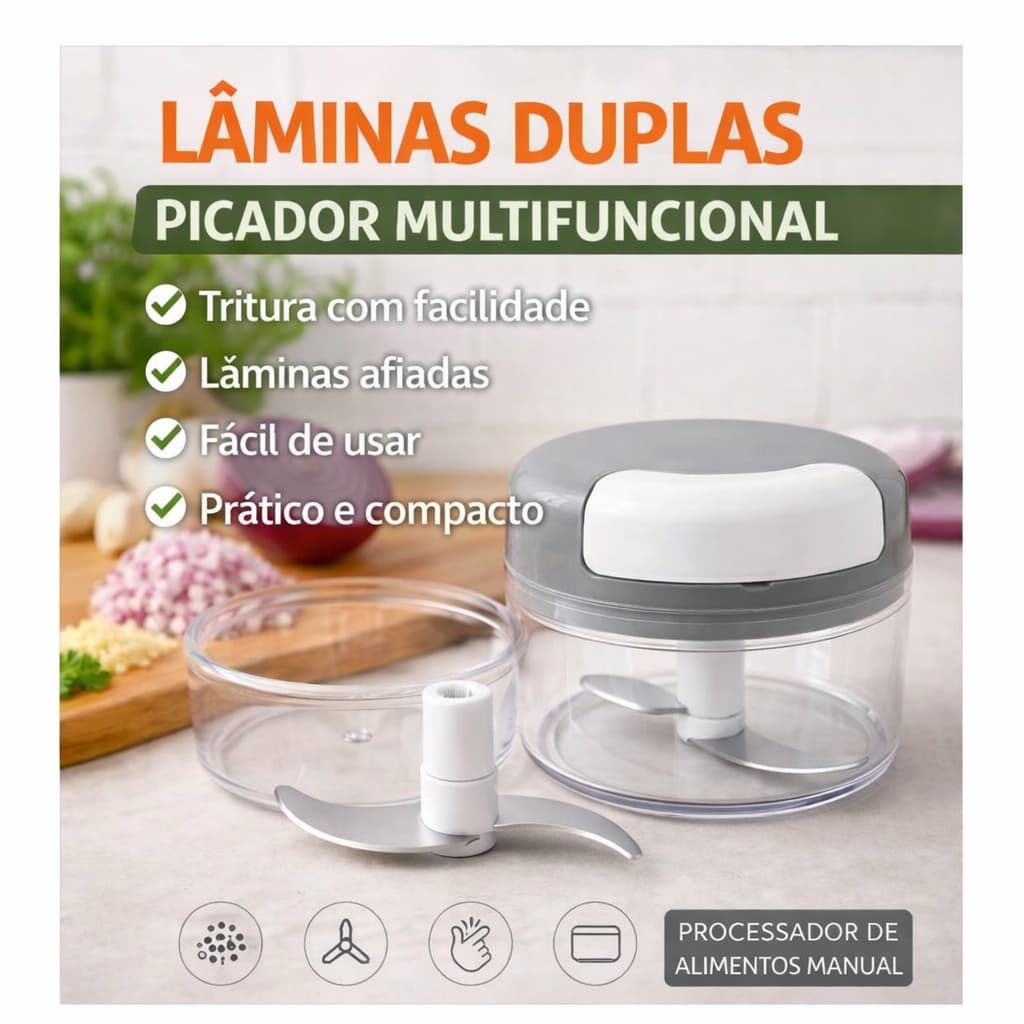 Mini Triturador E Processador De Alho Legumes Temperos 200ml 2 Laminas