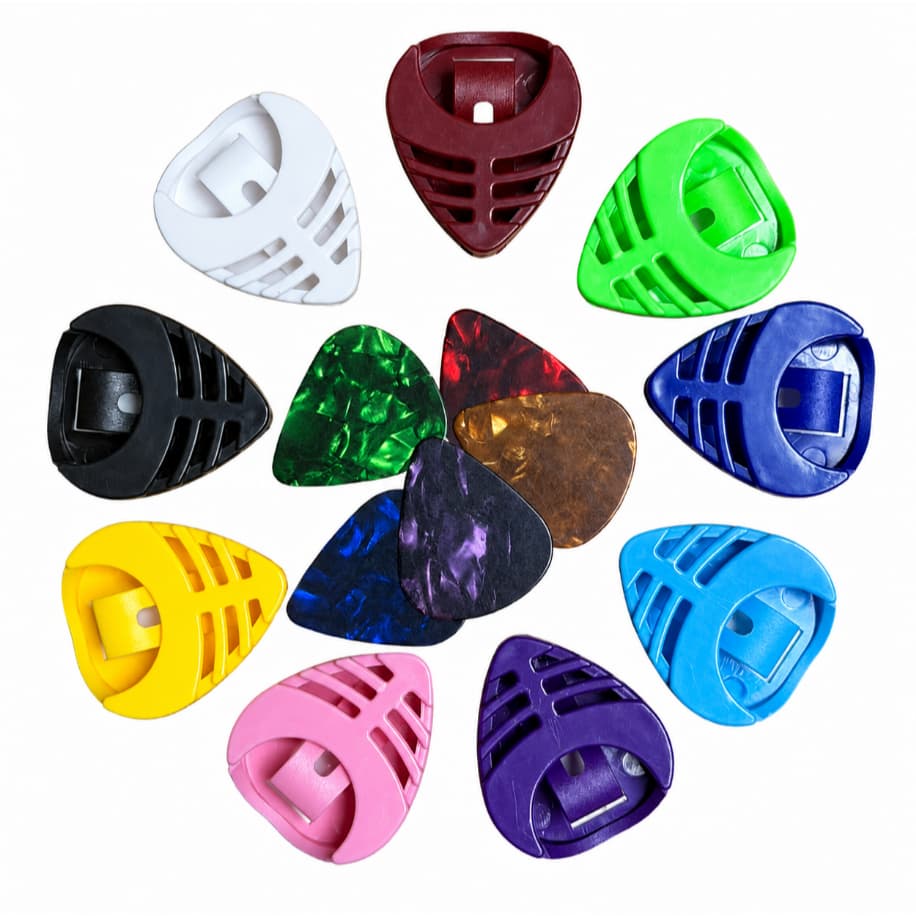 Porta Palheta + 5 Palhetas P/ Violão e Guitarra Médio - Escolha sua Cor