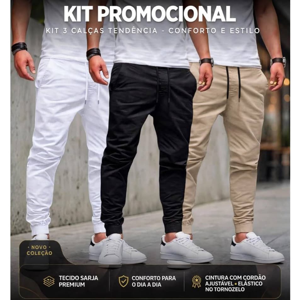 Combo 3 Calças Masculinas Jogger Calça Que Estica Confortável Com Bolsos