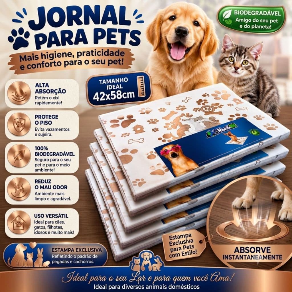 Jornal Biodegradável Para Pet Atóxico Com Alta Absorção E Papel Para Dejetos De Cães E Gatos 52/100/200/300/400 Folhas