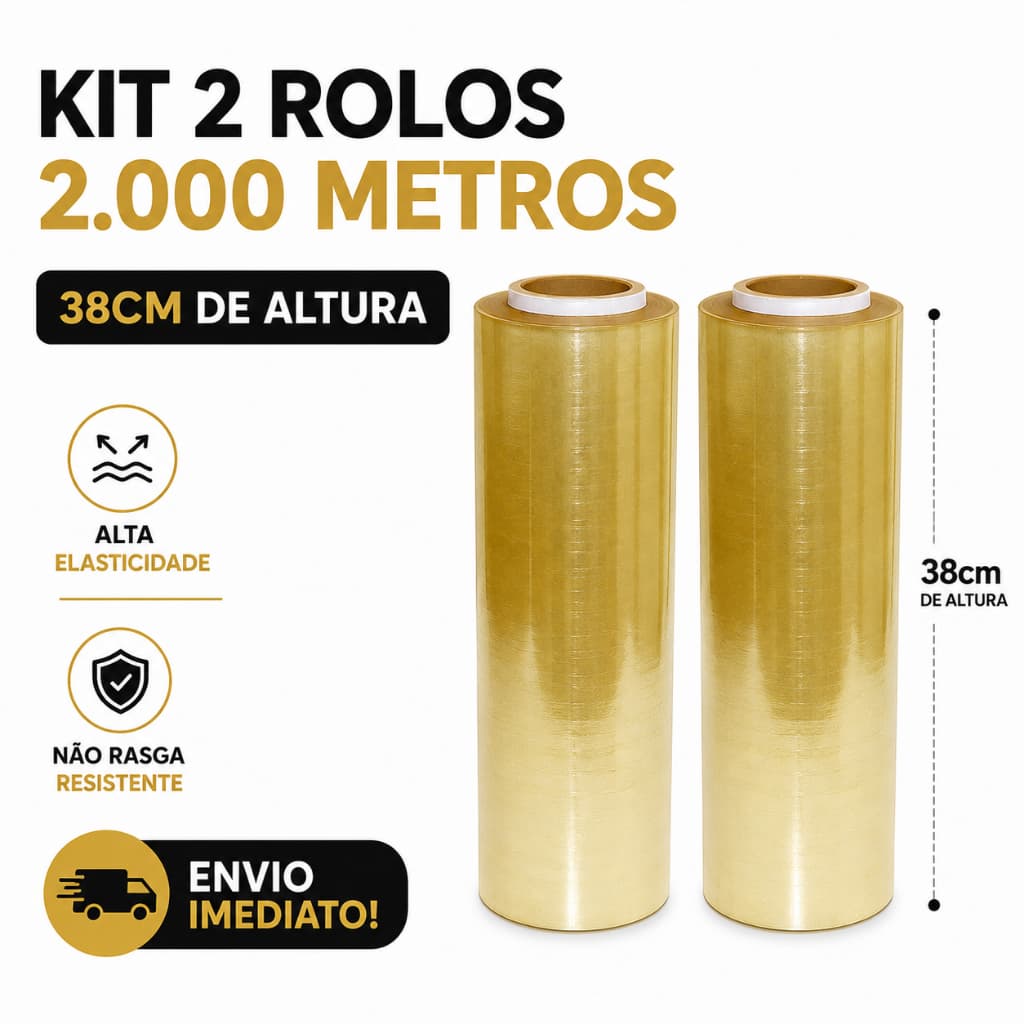 Kit 2 Rolos Premium Bobina Plastico Filme Pvc Esticavel Resistente 38cm X 1000m
