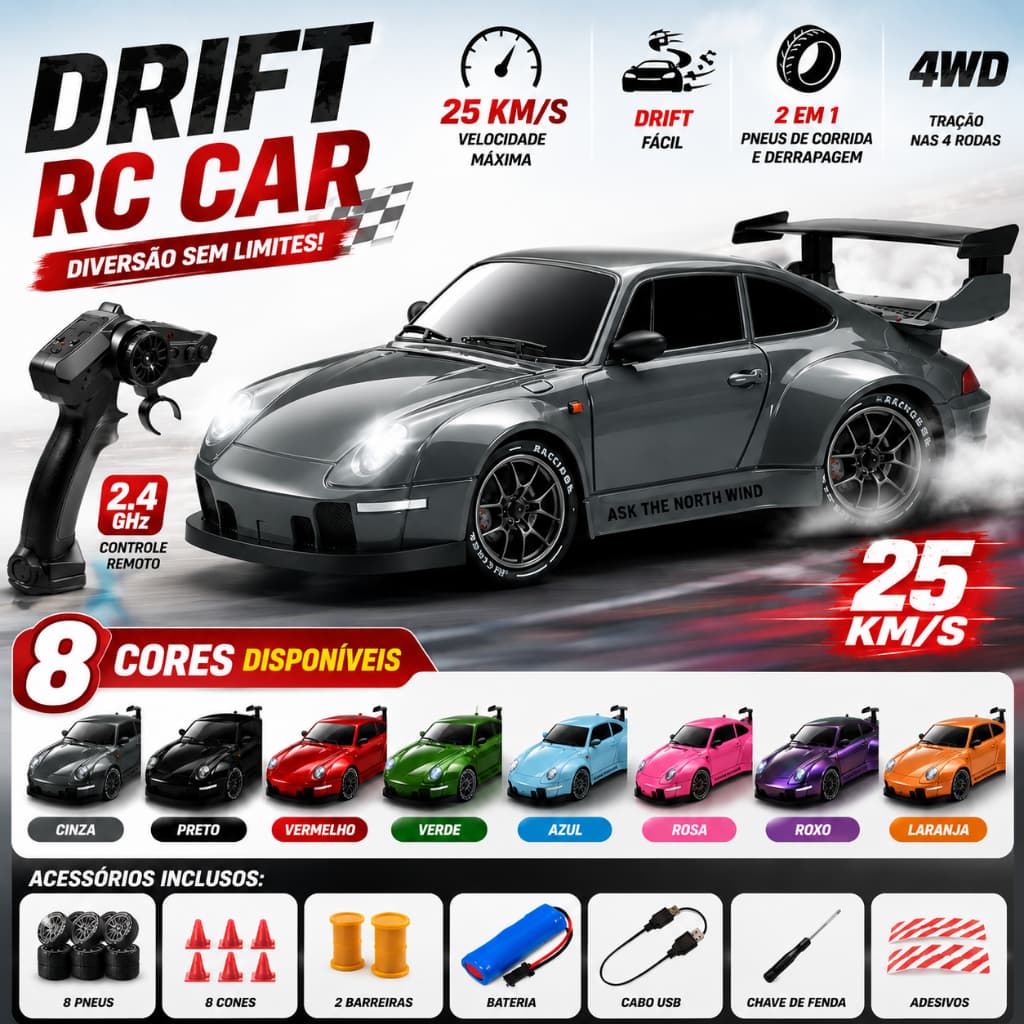 super legal Carro de controle remoto Drift Racing GTR Tração 4R Alta Velocidade Bateria Recarregável