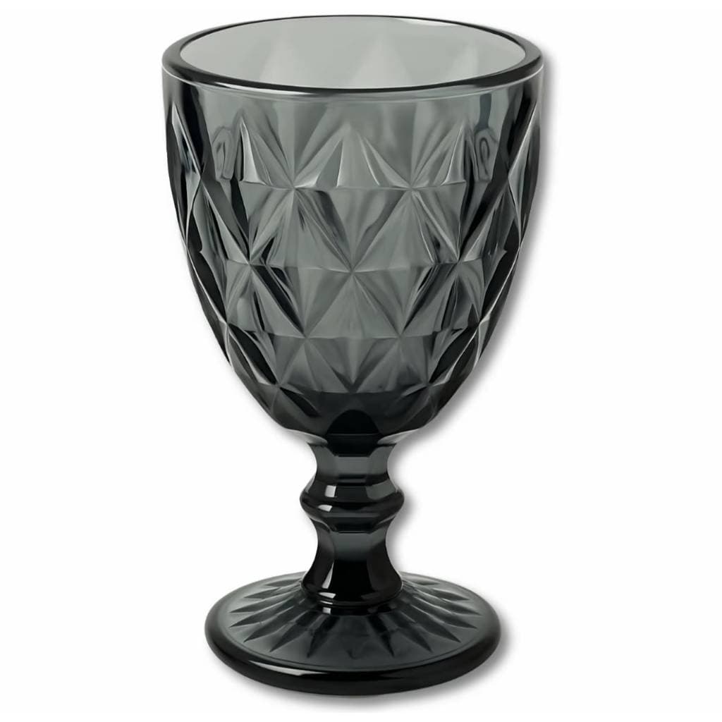 Jogo 2/4/6 Taças Diamante 340ML Cinza Metalizada Vidro Elegante Premium Barato