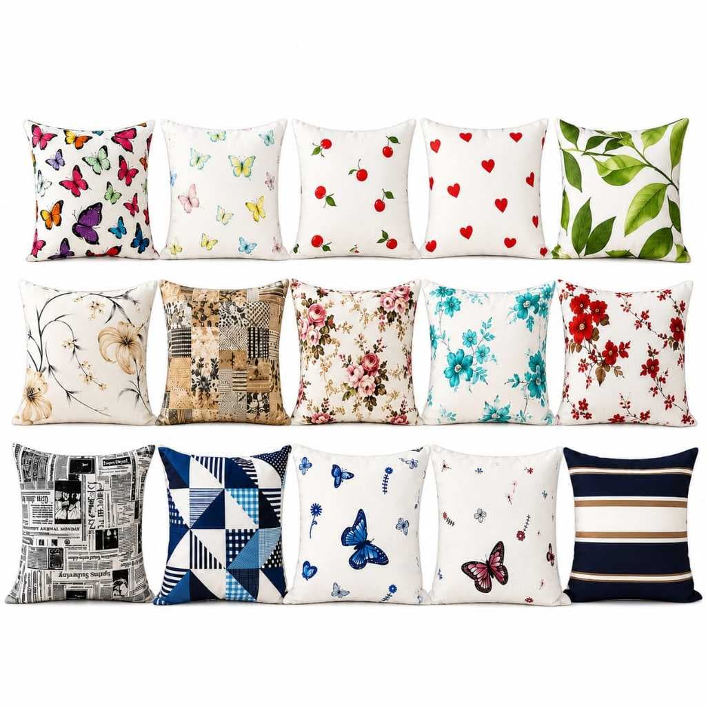 Capa de Almofada Estampada 45cmx 45cm Percal 180 Fios 100% Algodão Cores Estampadas - Com Zíper Para Cama e Sofá