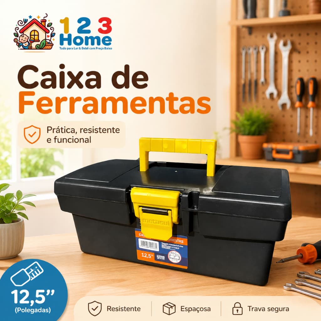 Caixa de Ferramentas 12,5 Maleta Metasul Tampa Organizadora Baú Oficina Pedreiro Mecânico Pesca