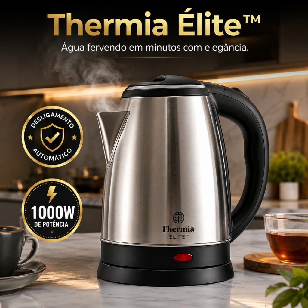Chaleira Elétrica Inox 1,8 Litros 1000W Desligamento Automático 127V Aquecimento Rápido Thermia Élite™