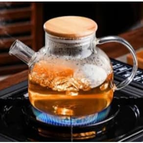 Chaleira De Vidro Com Tampa De Bambu Jarra Bule Infusor 1l Lehavi