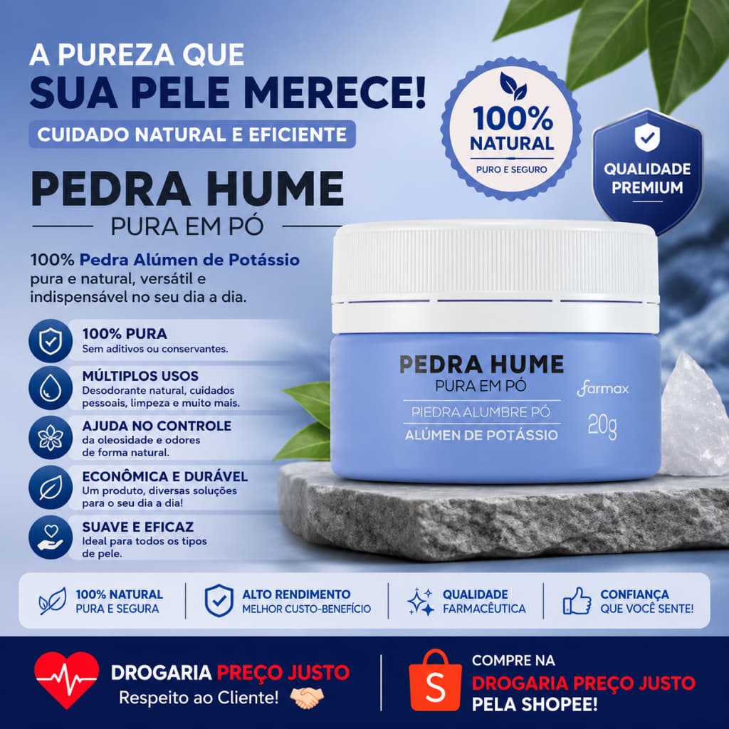 Pedra Hume Po Farmax Pura Em Pó 20G