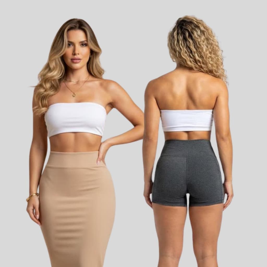 Kit Conjunto Cropped + Top Faixa Suplex Feminino Tomara que Caia Alcinha Treino