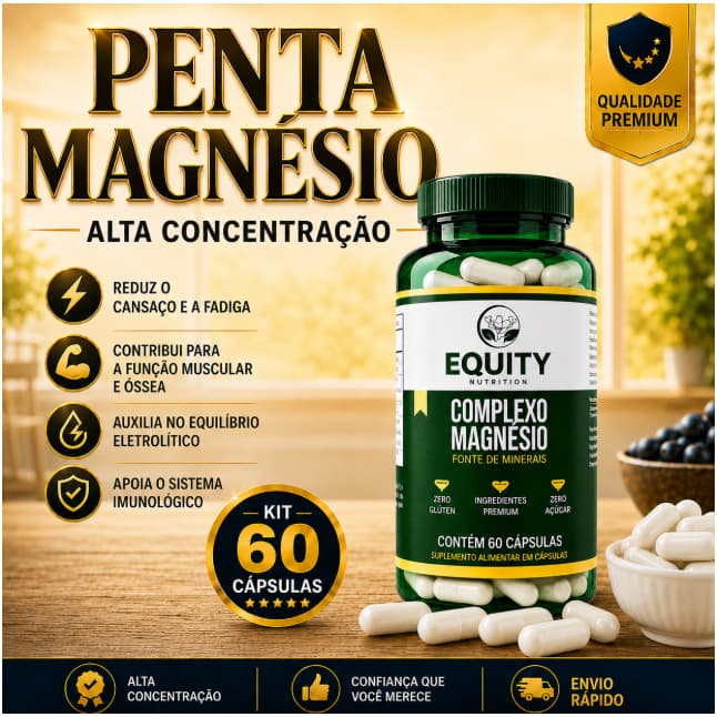 Complexo Magnésio 60 Cápsulas Alta Absorção Energia Músculos Ossos e Sistema Nervoso Fádiga