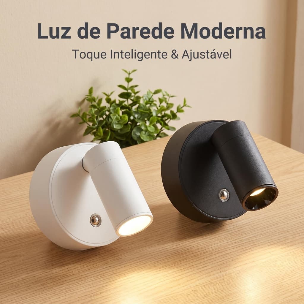 Arandela de Parede LED Recarregável Sem Fio Abajur de Cabeceira para Leitura Noturna