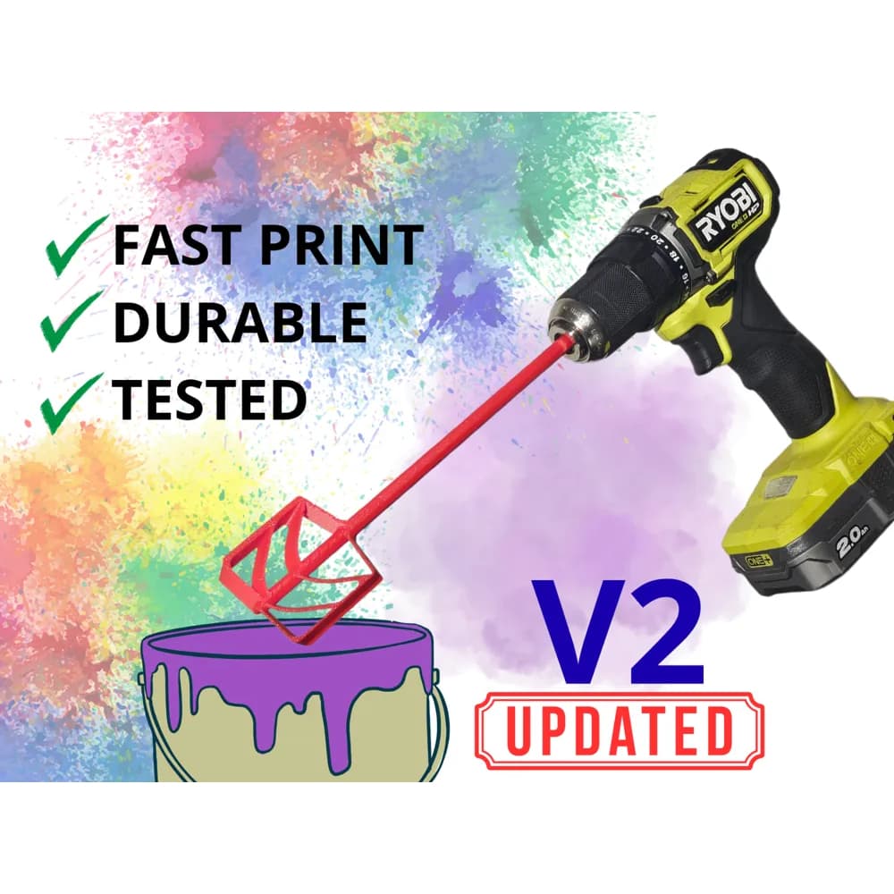 Misturador de Tinta e Resina para Furadeira V2 | Haste Agitadora Universal | Ferramenta Impressão 3D Alta Resistência