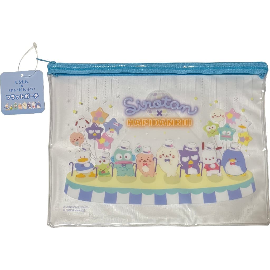 【Direct from Japan】Sanrio Hapidanbui × Sirotan Accessories Cosmetic Multipurpose Flat Soft Vinyl Pouch Zipper Case Bag 25cm × 17cm