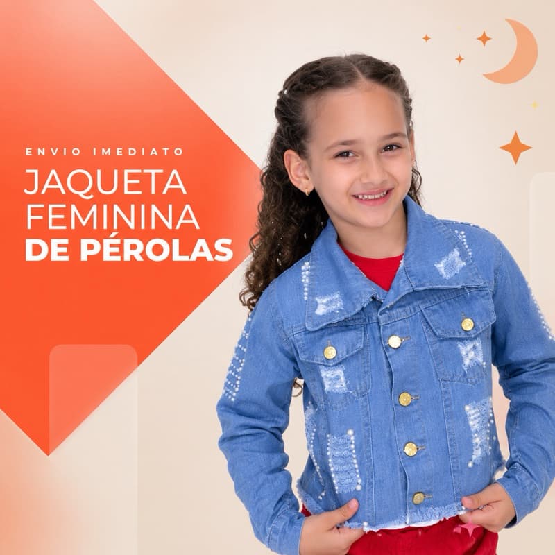 Jaqueta Jeans Infantil Feminina com perolas Destroyed Cropped Jeans Azul Claro blogueirinha