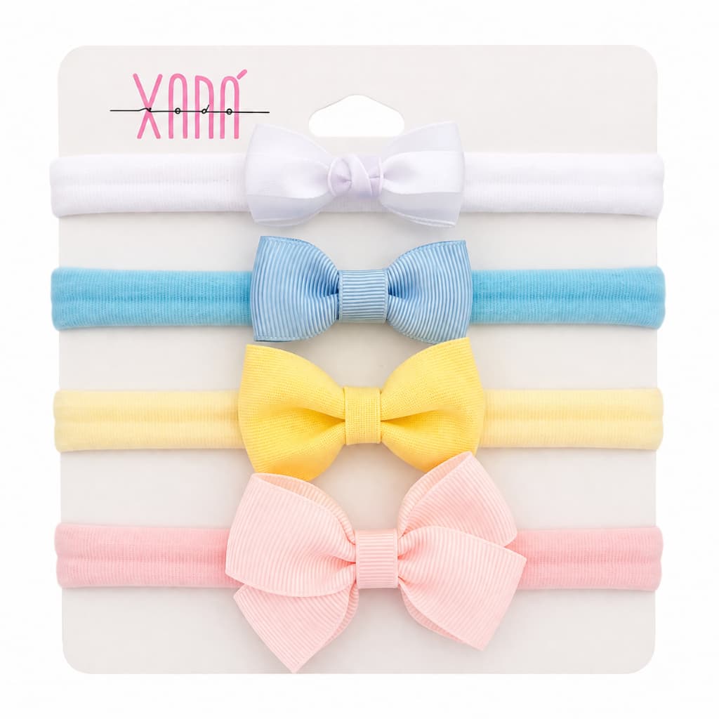 Kit 4 Faixas de Bebê tiaras de meia de seda Recém nascida