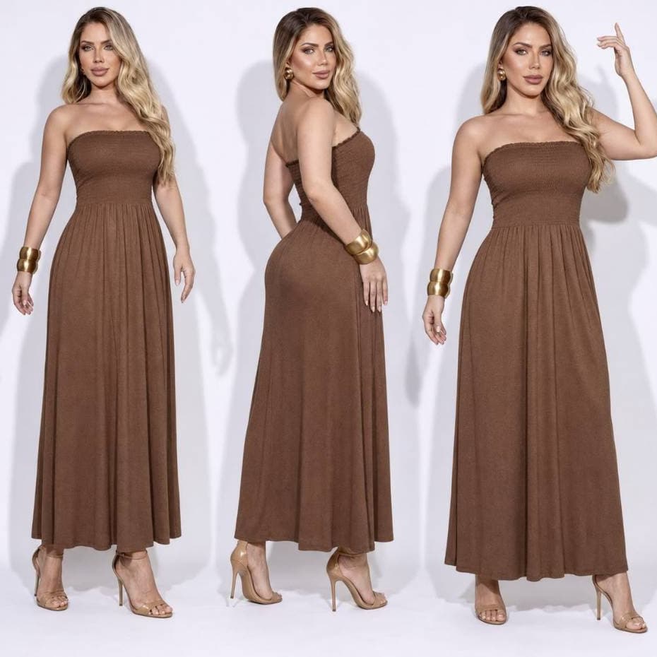 Vestido Longo Liso Tomara Que  Caia  Lastex Elegante Festa Trabalho Moda Tendência
