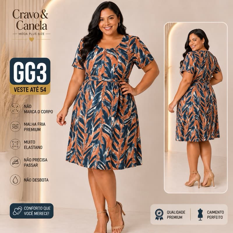 Vestido feminino plus size GG3 Soltinho moda feminina evangelico elegante dress manga curta
