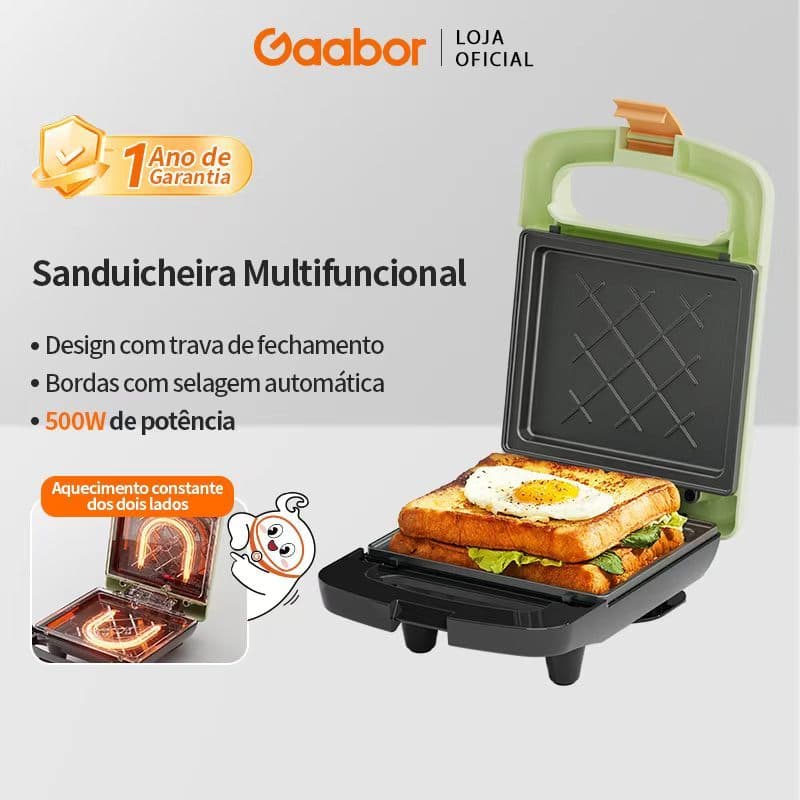 Gaabor Sanduicheira Elétrica 2 em 1 Prensa Quente Antiaderente Fácil Limpeza Bivolt