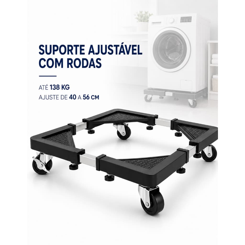 Suporte Ajustável com Rodízios para Eletrodomésticos Rodas para Geladeira Máquina de Lavar Centrifuga Móvel Pesado 138Kg