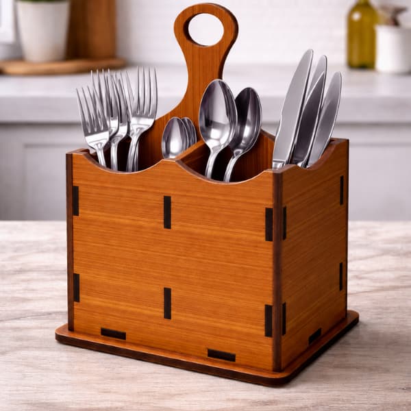 Porta Talher Faca Colher Garfo Madeira MDF Enfeite Cozinha Decoração Luxo