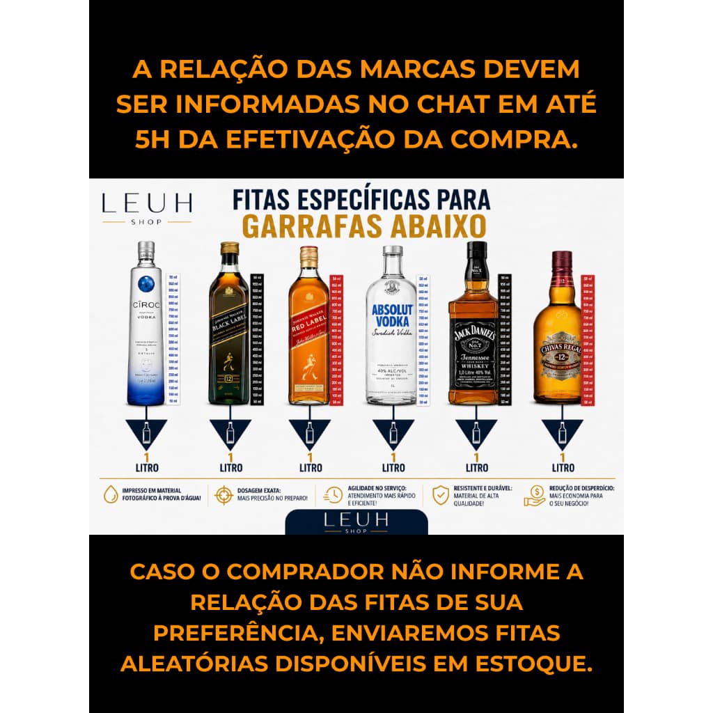 Kit c/ 50 Réguas Dosadoras de Bebidas | Fita Medidora para Garrafas | Controle de Doses para Bar, Restaurante e Adega