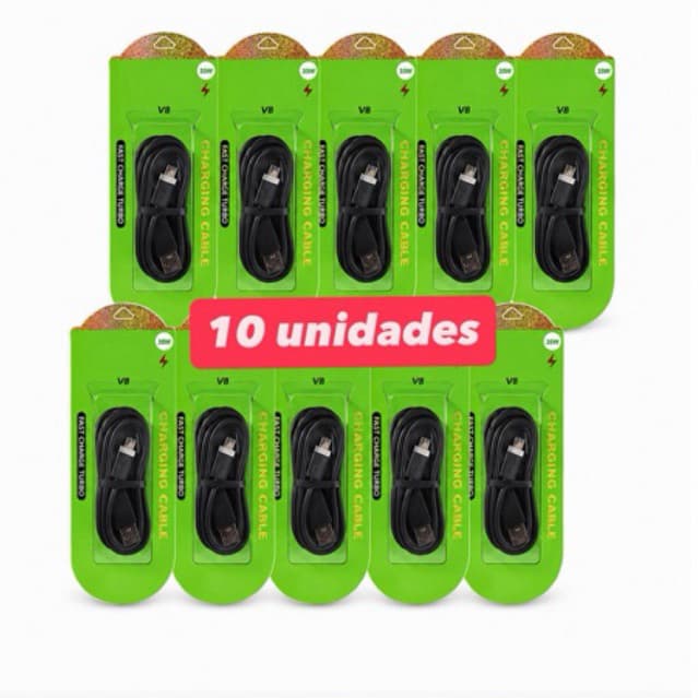 Kit 10 Cabos USB Carregamento Rápido – V8, Tipo C ou iPhone