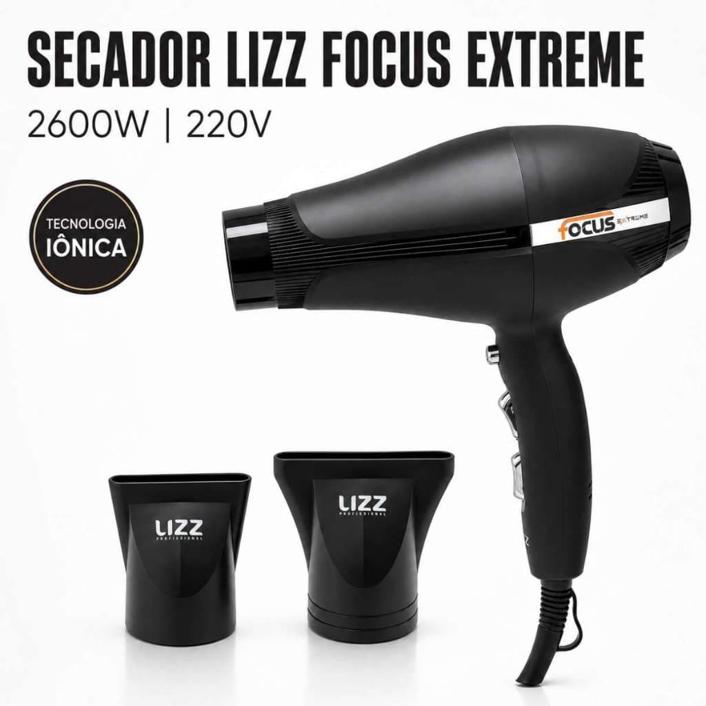 Secador Profissional Lizz Focus Extreme 2600W 220V com 2 Bicos ecnologia Iônica