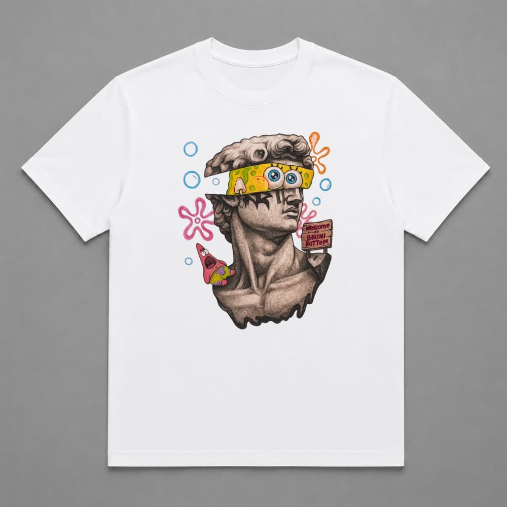 Camiseta Feminina Bob Esponja Estátua Engraçada 100% Algodão Casual