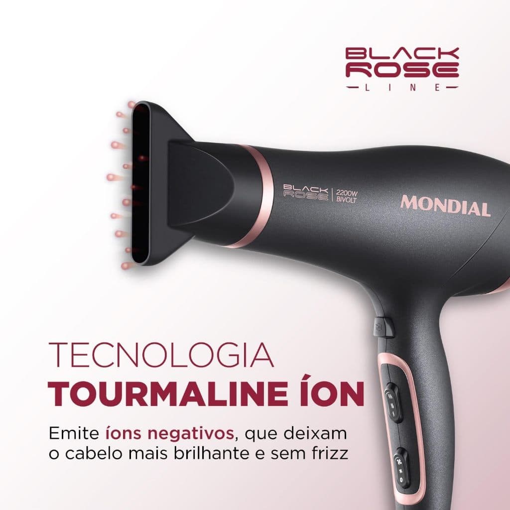 Secador Cabelo Mondial SC-37-BI 2200W Bivolt Jato Frio Íons Preto Golden Rose