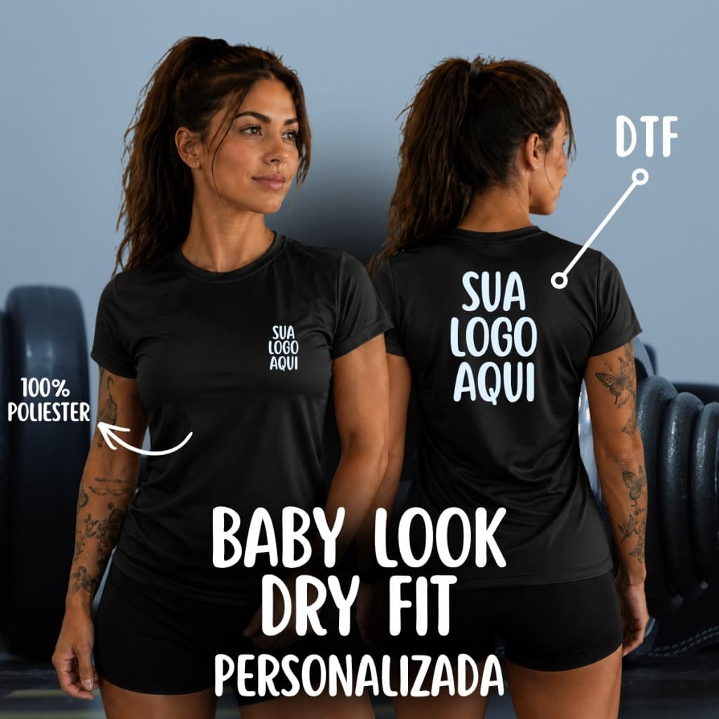 Camiseta Dry Fit Poliéster Baby Look Personalizada - Malha Esportiva e Uniformes