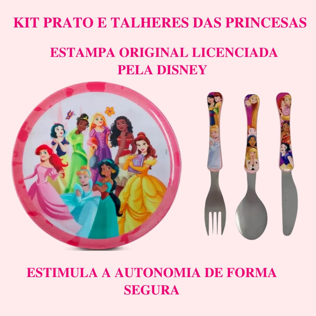 Kit Prato e Talher Completo Princesas Disney infantil Crianças Presente
