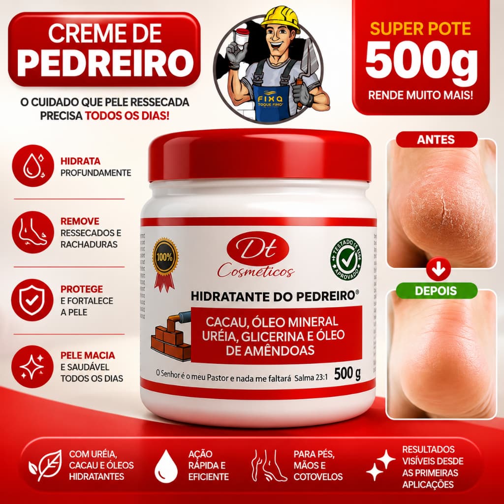 Creme Para os Pés Mãos e Cotovelos Variações 500 g Hidratante do Pedreiro Mão Pés Joelho Cotovelos C/ Ureia