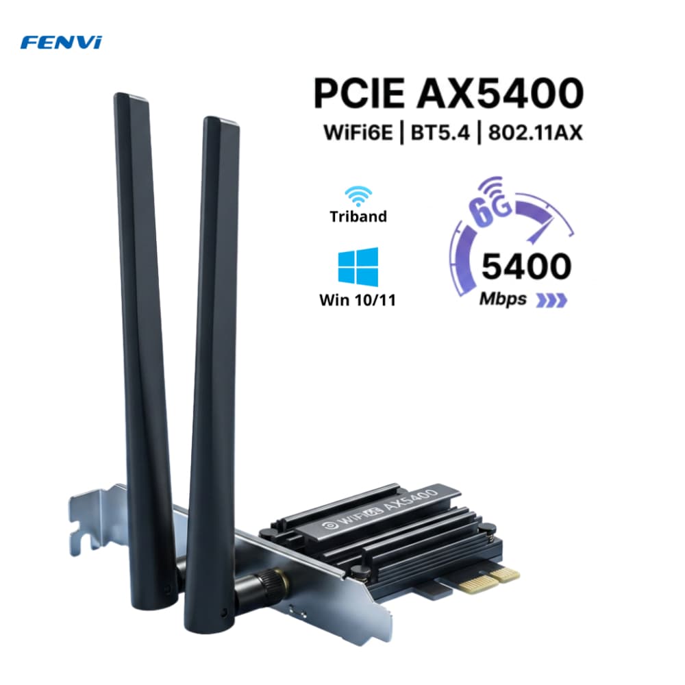 Placa Adaptador de Rede Wifi 6 + Bluetooth 5.3 Ax5400 Pcie Fenvi 6e 5G Trial Band Windows Pc PCI Express Kit Completo