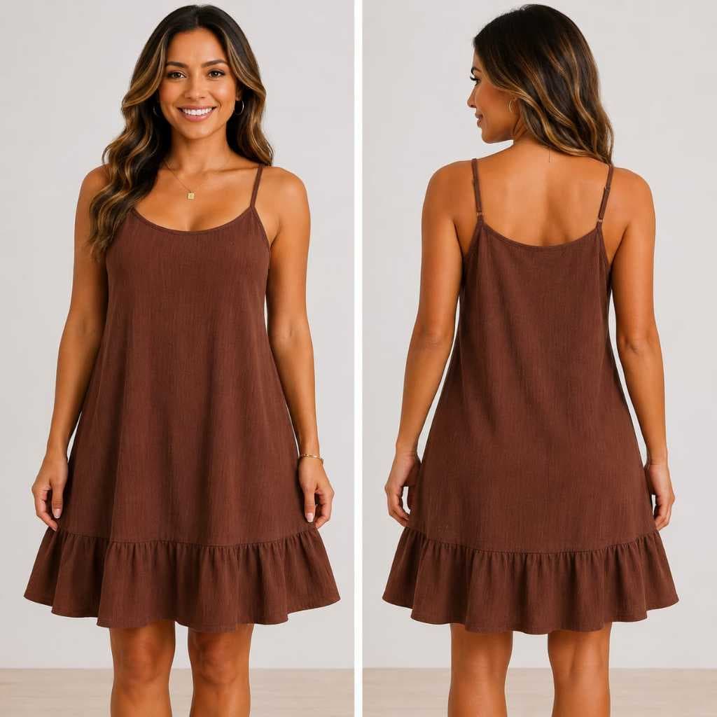 Vestido Feminino Curto Alcinha Regulável Babado Barra Soltinho Leve Confortável Look Bloqueira Casual Tendencia