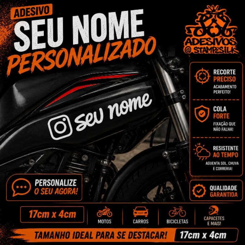 🔥Adesivo PERSONALIZADO com SEU NOME 17x4cm À Prova D’Água Vinil Recorte Premium Moto Bike Carro