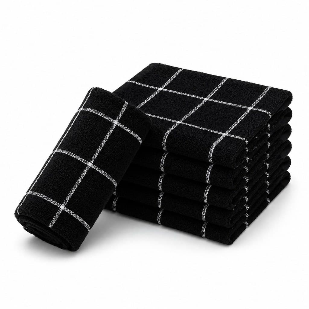Kit 4 Pano de Prato Copa Atoalhado Chef Grande Premium Preto 100% Algodão Geométrico