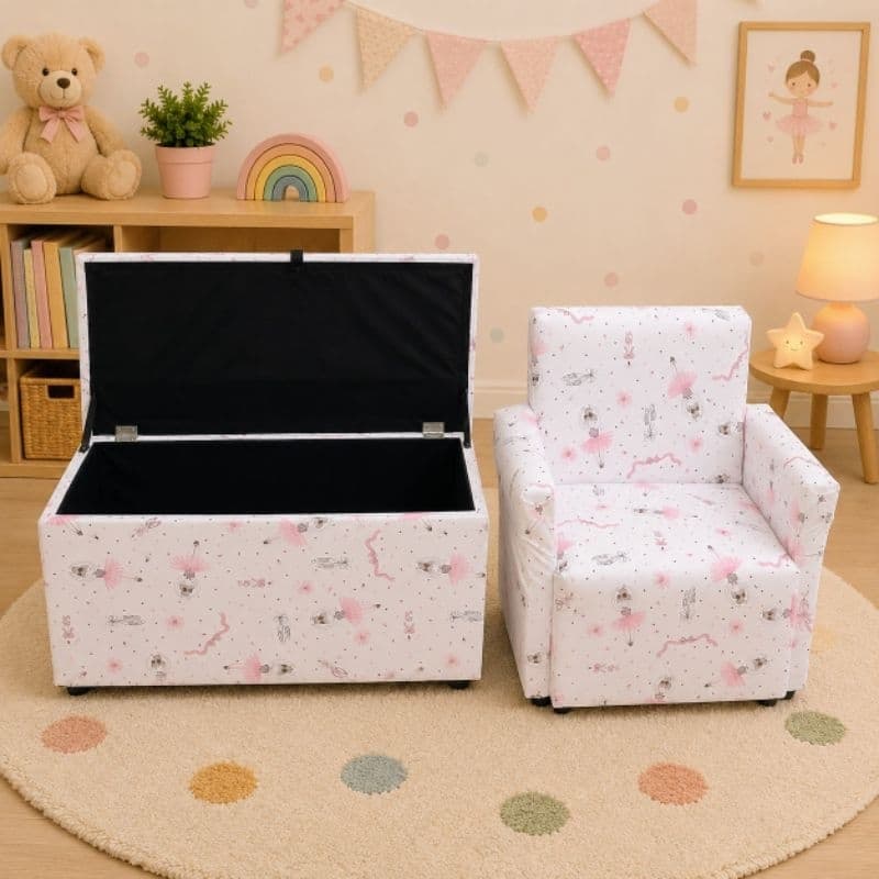 Kit Sofá Infantil + Baú Infantil Organizador 60x27 Porta Brinquedos