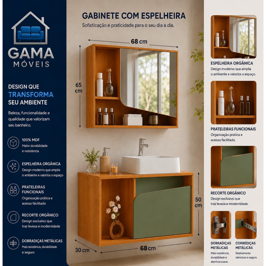 ** LANÇAMENTO PROMOCIONAL ** Gabinete Armario Banheiro Delta com Espelheira Portas Nichos e Cuba