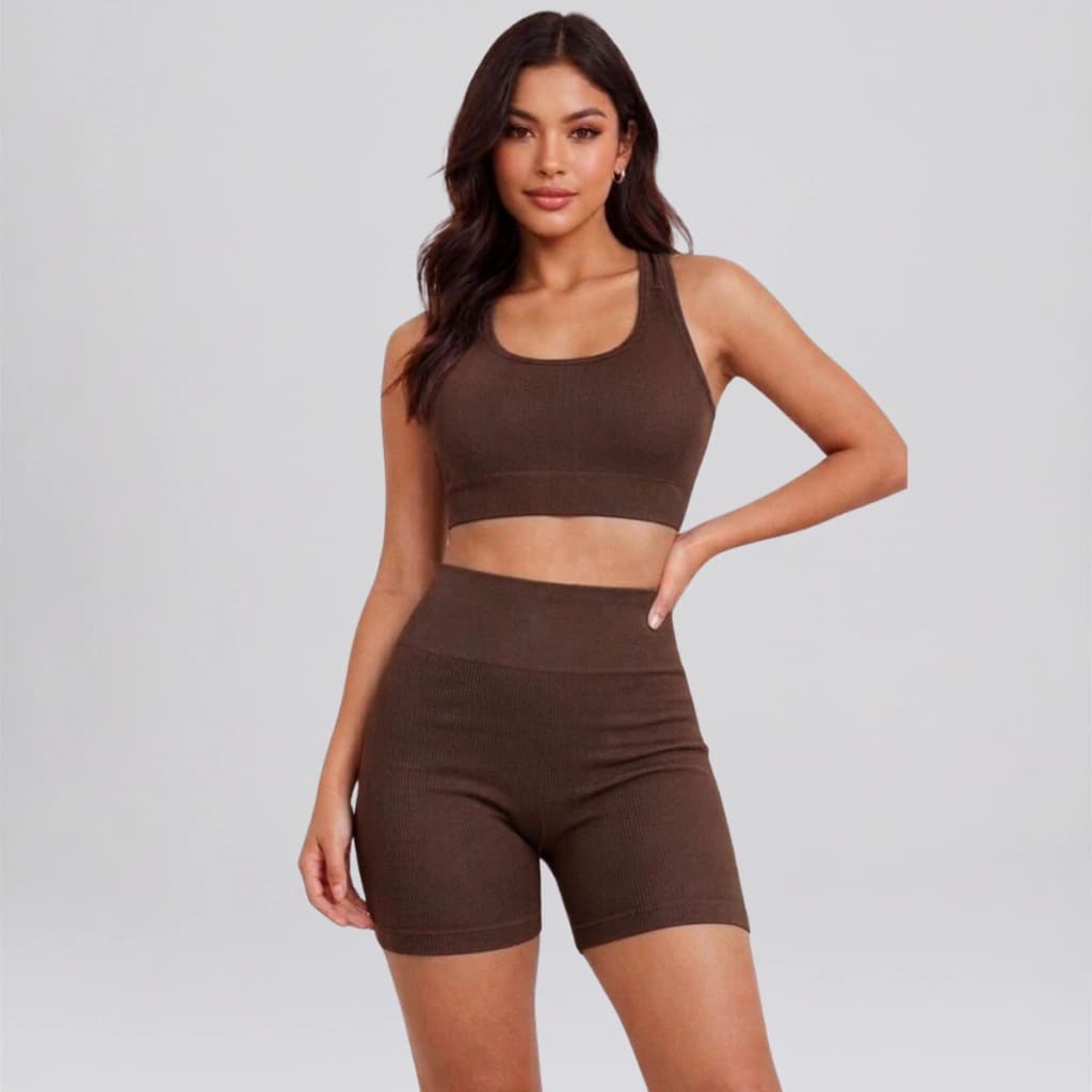 Conjunto Canelado Fitness - Marrom