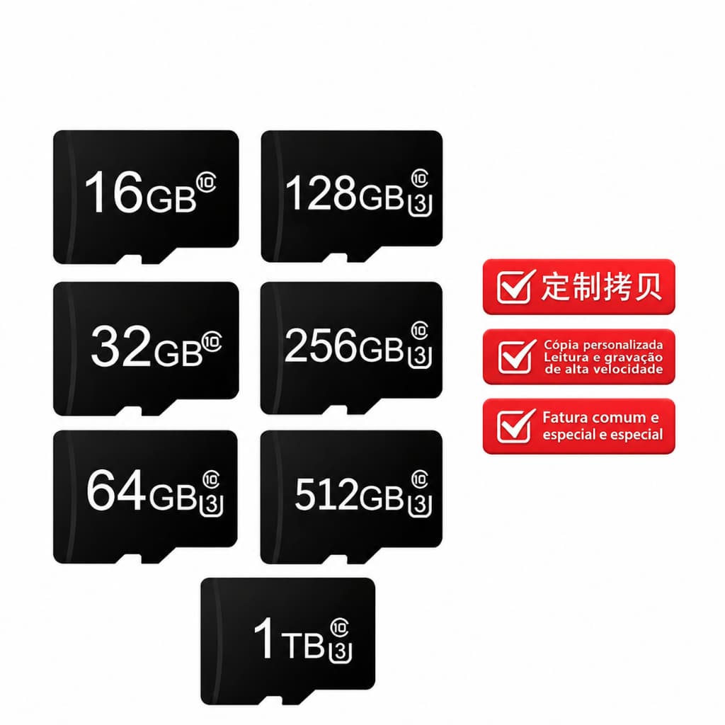 • Cartão Micro SD 16GB 32GB 64GB 128GB 512GB Armazenamento Universal para Vigilância Veicular