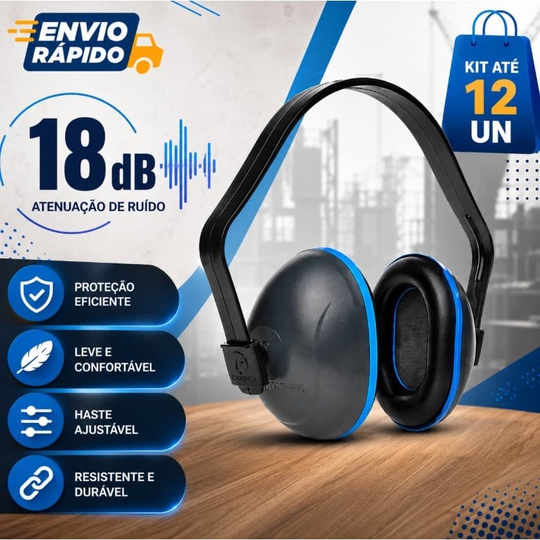 Abafador de Ruído Tipo Concha Soft Slim Camper 18dB CA 33135 Protetor Auditivo Profissional EPI Segurança Regulável