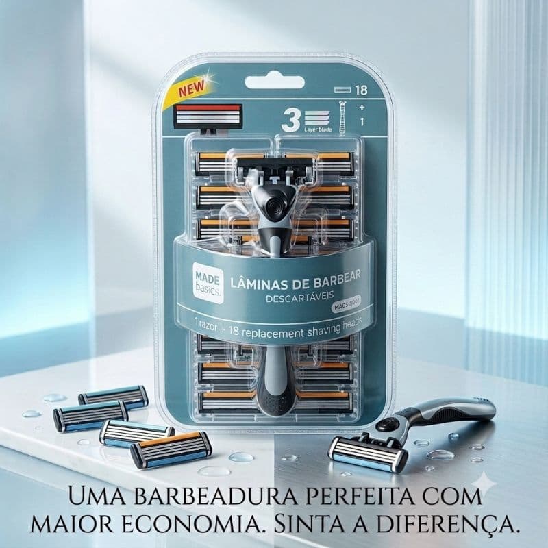 Aparelho de Barbear Premium com 18 Carga Refis com tripla Lâminas e Tira Lubrificante
