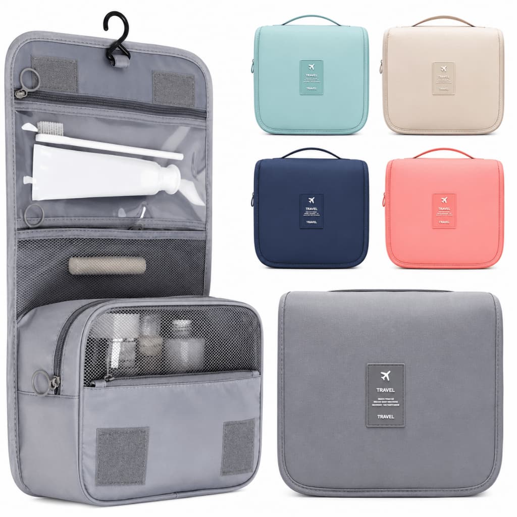Necessaire Dobrável Com Gancho Organizadora maquiagem Viagem Academia Bolsa Cosméticos Portátil
