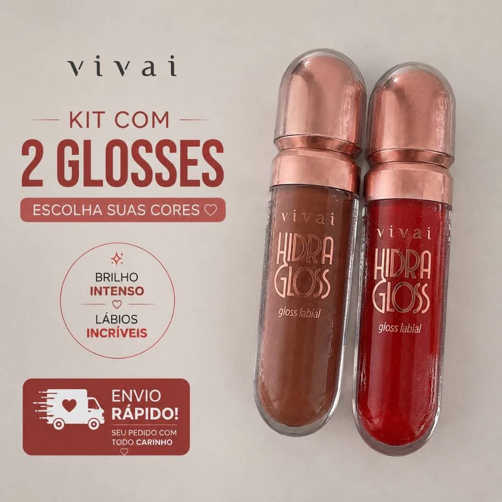 Kit 2 Gloss Vivai Hidra Gloss Original Lip Gloss Brilho Intenso Hidratante Não Pegajoso 2 Cores