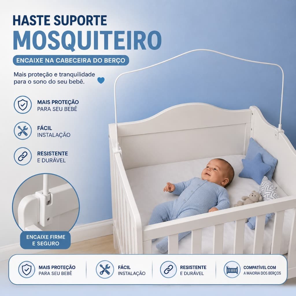 Suporte Haste Branca Mosquiteiro Compatível Com Berços Bebê Véu