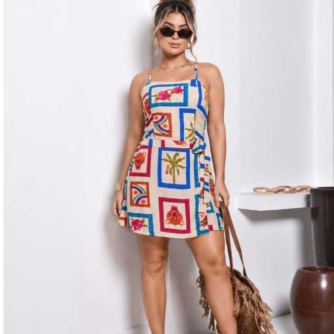 Vestido Shorts Saia Macaquinho Com Elastex Nas Costas