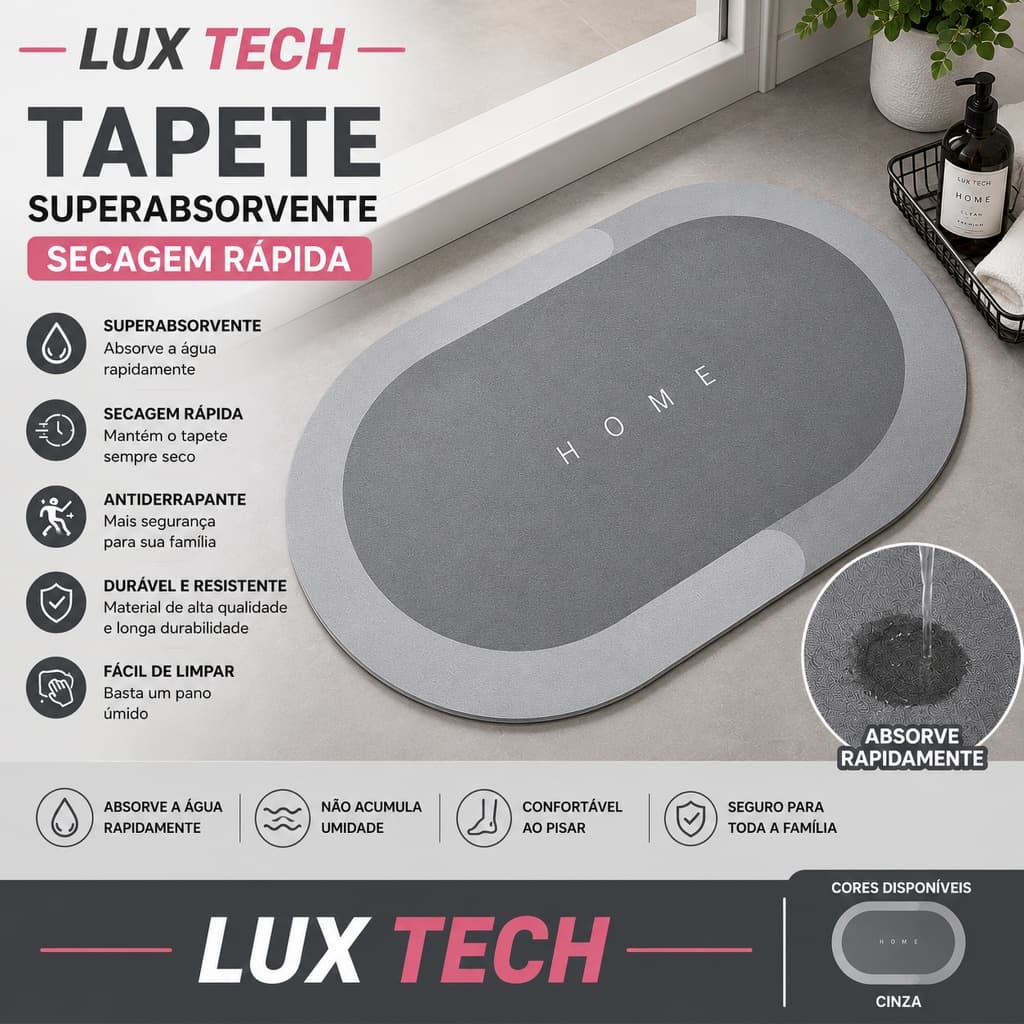 Tapete Superabsorvente de Secagem Rapida Antiderrapante Redondo Cor:Cinza