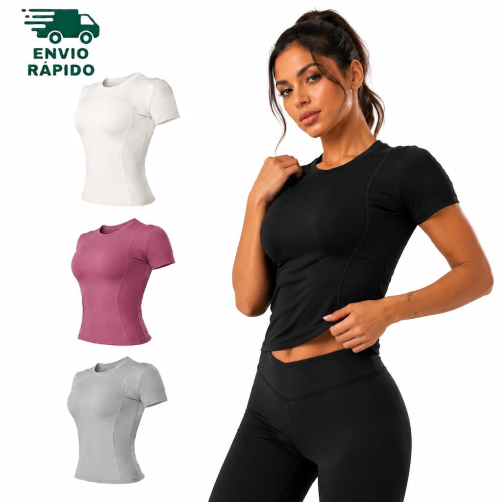 Camiseta Fitness Feminina Dry Fit Manga Curta Blusa Academia Yoga Corrida Respirável Modelagem Slim
