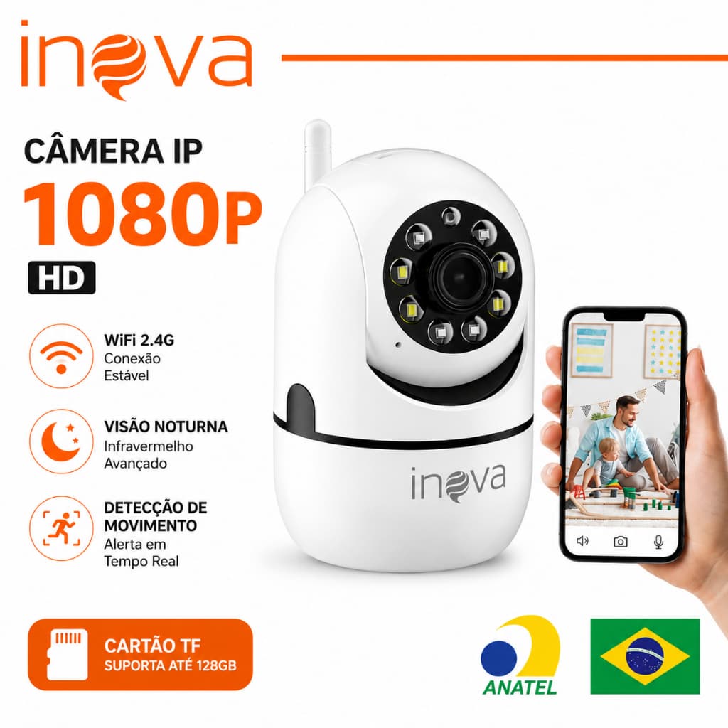 INOVA Wifi Babá Eletrônica Câmera segurança Sem Fio Visão Noturna 1080P 360° com Câmera audio YOOSEE/ICSEE