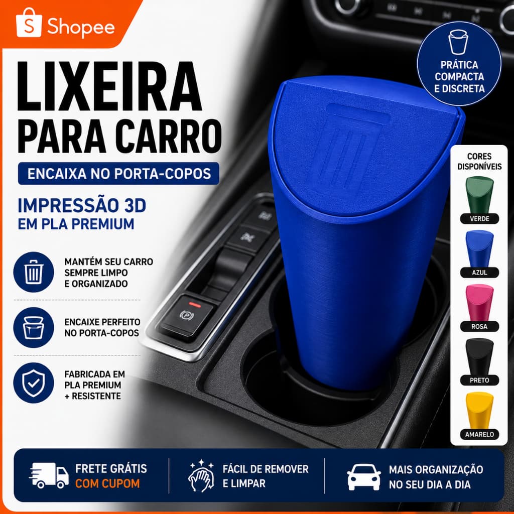 Lixeira para Carro com Encaixe no Porta Copos | Organizador de Sujeira Fácil de Limpar